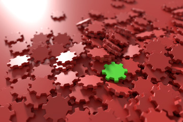 Infinite gears background with a winner. 3d rendering background, teamwork and leadership concepts