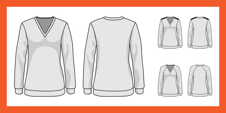 Vector image templates woman sweater sleeves raglan V-shape collar