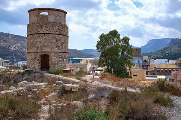 Fototapeta na wymiar An ancient watchtower on a hill. Cartagena, Spain.