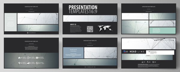 Business templates in HD format for presentation slides. Abstract vector layouts in flat design. Genetic and chemical compounds. DNA and neurons. Medicine, chemistry, science or technology concept.