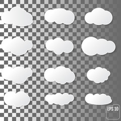 Set of different clouds. collection for web, art and app design. Different nature cloudscape weather symbols. Vector.