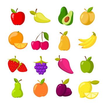 Cartoon fruits vector clipart collection isolated