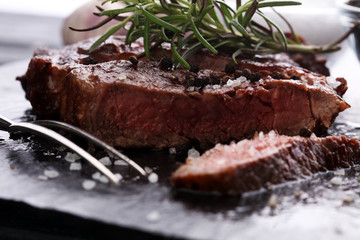 Barbecue Rib Eye Steak on Slate Slab - Dry Aged Wagyu Entrecote Steak