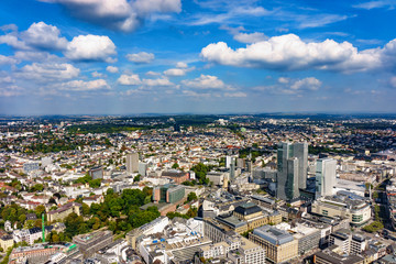 Fototapeta na wymiar view to skyline of Frankfurt from Maintower in Frankfurt, Germany