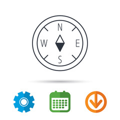 Compass navigation icon. Geographical orientation sign Calendar, cogwheel and download arrow signs. Colored flat web icons. Vector