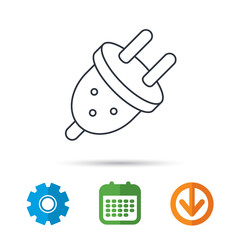 Electric plug icon. European socket sign. Calendar, cogwheel and download arrow signs. Colored flat web icons. Vector