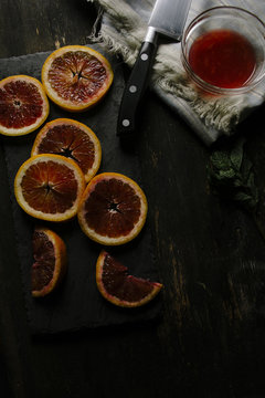 Blood Oranges with Knife