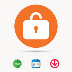 Lock icon. Privacy locker sign. Private access symbol. Calendar, download arrow and new tag signs. Colored flat web icons. Vector