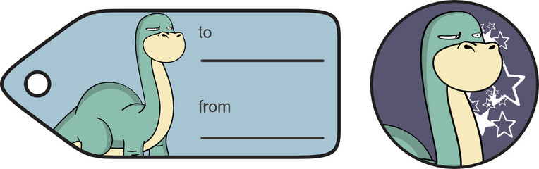 incredulous dinosaur large neck cartoon brontosaurus gift card in vector format © MARCO HAYASHI