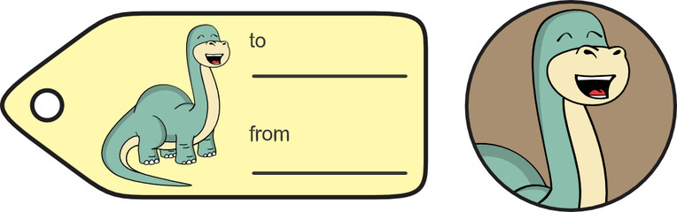 happy dinosaur large neck cartoon brontosaurus gift card in vector format © MARCO HAYASHI