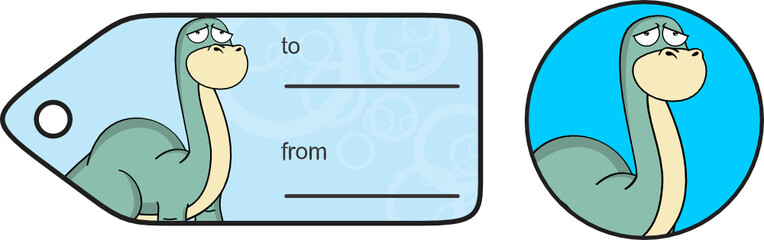 sad dinosaur large neck cartoon brontosaurus gift card in vector format © MARCO HAYASHI