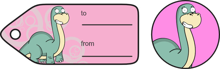 Happy dinosaur large neck cartoon brontosaurus gift card pack in vector format © MARCO HAYASHI