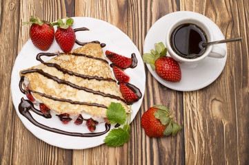 Crepes with Banana and strawberries