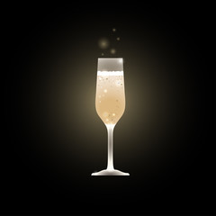 Glass of champagne Vector illustration Glowing glass of champagne Glass of sparkling wine on black background