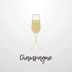 Glass of champagne Vector illustration Realistic stencilled image of a glass with sparkling wine on a white background Champagne in wineglass in paper art