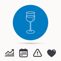 Wineglass icon. Goblet sign. Alcohol drink symbol. Calendar, attention sign and growth chart. Button with web icon. Vector
