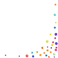 Sparse watercolor confetti on white background. Rainbow colored watercolor confetti abstract right bottom corner. Colorful hand painted illustration.