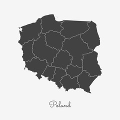 Fototapeta premium Poland region map: grey outline on white background. Detailed map of Poland regions. Vector illustration.