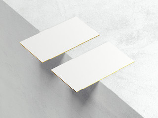 Two blank white business cards on the edge. 3d rendering