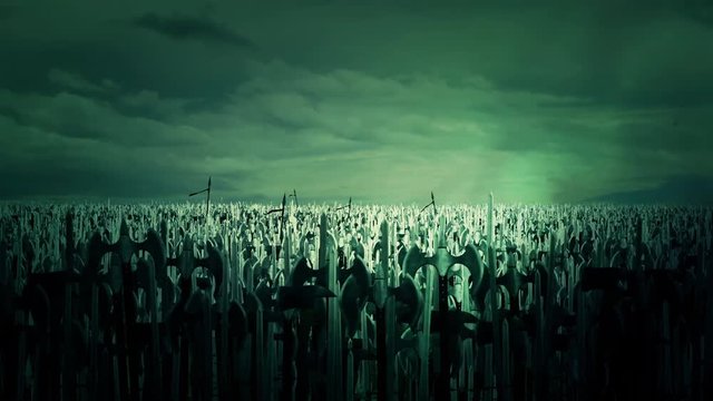 Thousands of Medieval Warriors Marching to Battle