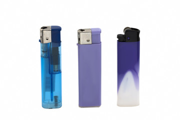 A color plastic lighter on white background