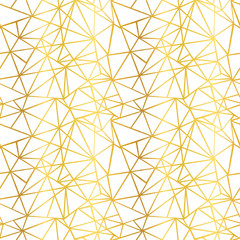 Vector White and Gold Foil Wire Geometric Mosaic Triangles Repeat Seamless Pattern Background. Can Be Used For Fabric, Wallpaper, Stationery, Packaging.