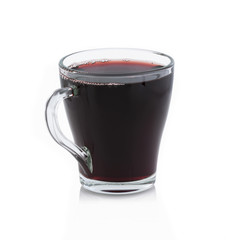 Cherry juice in a glass cup on a white background without shadow