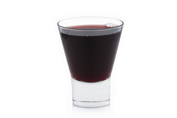 Cherry juice in a glass cup on a white background without shadow