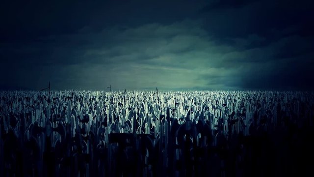 Thousands of Medieval Warriors Marching to Battle