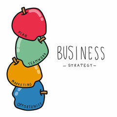 Colorful apple business strategy cartoon vector illustration