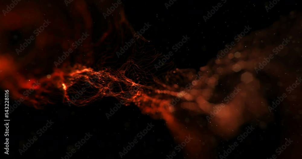 Wall mural abstract animation stream array colorful glitter sparkle yellow, orange lines with particles on blac