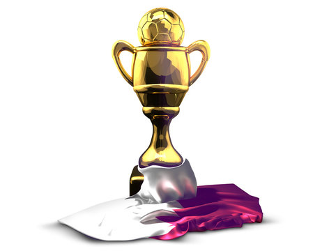 Qatar soccer Cup. 3d rendering isolated football. Golden Cup
