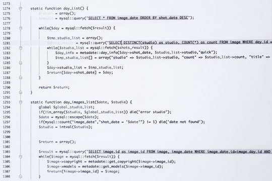 Script code printed on paper, closeup