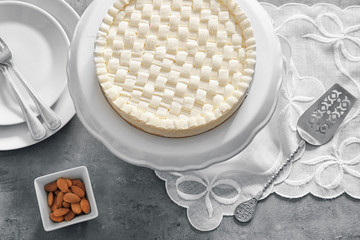Delicious cheesecake on stand