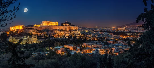 Zelfklevend Fotobehang Akropolis in Athen bei Vollmond © Cara-Foto