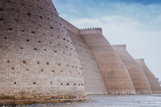 The Ark fortress. Ancient fort of Bukhara, silk road, Uzbekistan, Asia. Ark Citadel, Bukhara State Museum, Sights of Bukhara. fortress gates