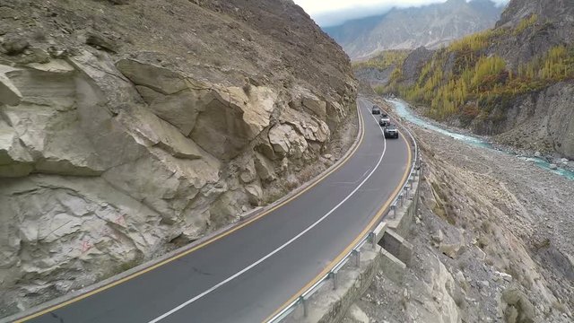 car drives along the rocky road