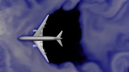 Air flow around airplane body. Top view. 3d animation simulation , art.