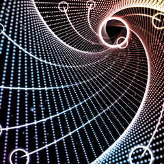 Vector infinite triangle space tunnel of glowing points and springs.