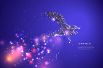 The bird flying with motion and effect. line dot design. vector illustration