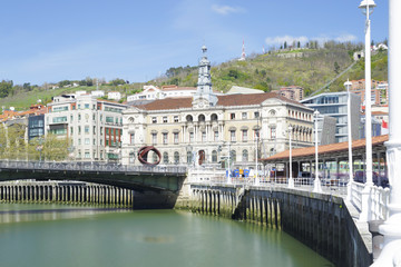 The town hall of Bilbao, Basque Country, Spain. Long exposure shot on a sunny day.