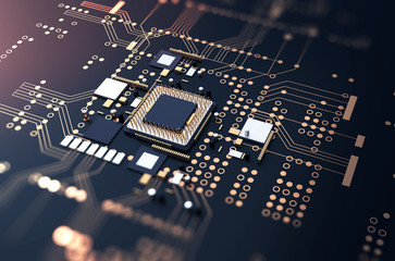 Fototapeta 3d rendering  of futuristic blue circuit board obraz