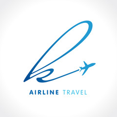 K letter travel company logo. Airline business travel logo design with letter "k". Travel vector logo template