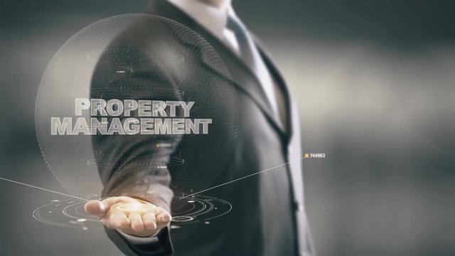 Property Management with hologram businessman concept