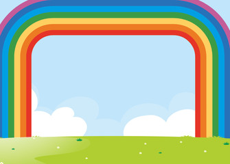 Fototapeta premium Frame design with rainbow over the field