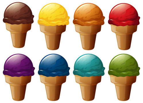 Different flavors of icecream in cone