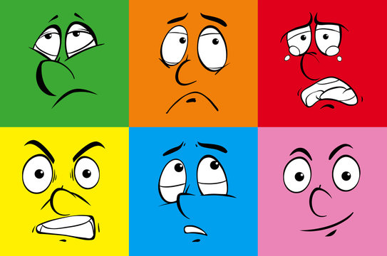 Human expressions on six colors backgrounds