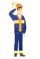 Asian builder with lightning over his head