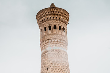 The architectural detail of Kalon minaret of Poi-Kalyan Ensemble, Bukhara, Uzbekistan
