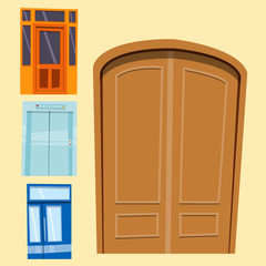 Color door front to house and building flat design style isolated vector illustration modern new decoration open elegant room lock.